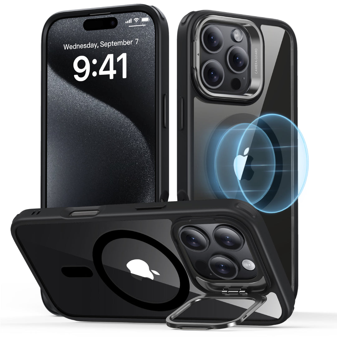 Classic Hybrid with Stash Stand Clear Black iP 16 Pro