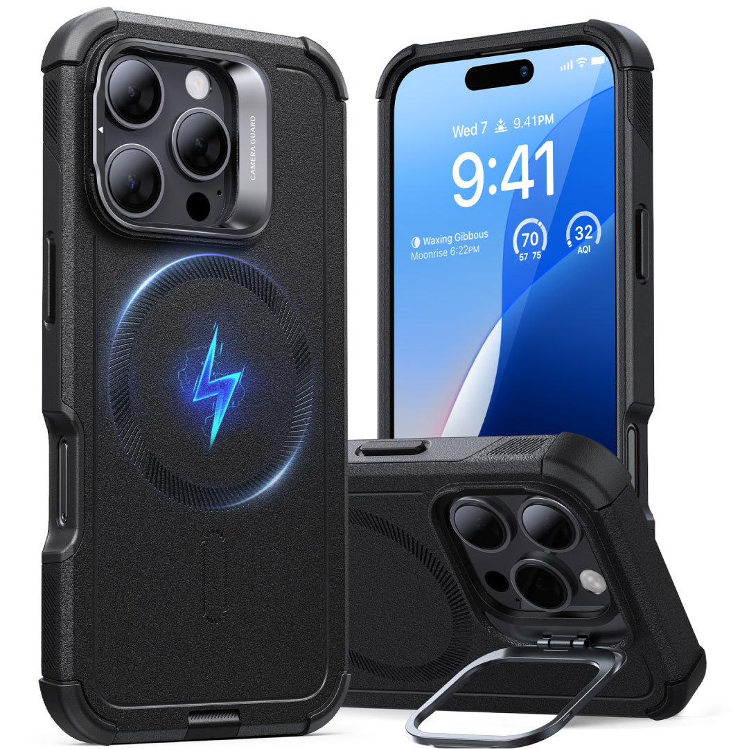 ESR Cyber Tough Case with Stash Stand (HaloLock) for iPhone 16 Pro