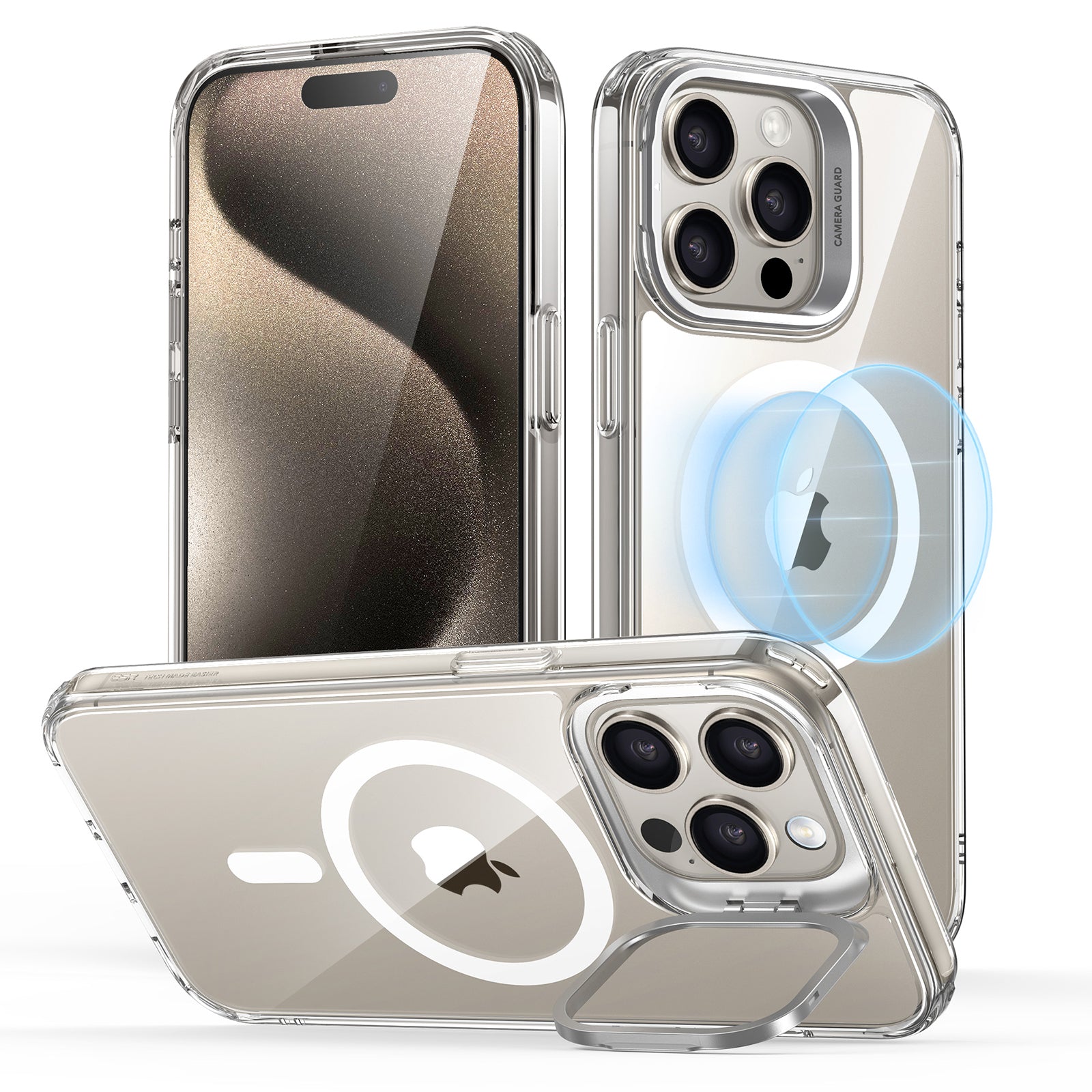 ESR Classic Hybrid Case with Stash Stand (HaloLock) Compatible with iPhone 15 Pro Max