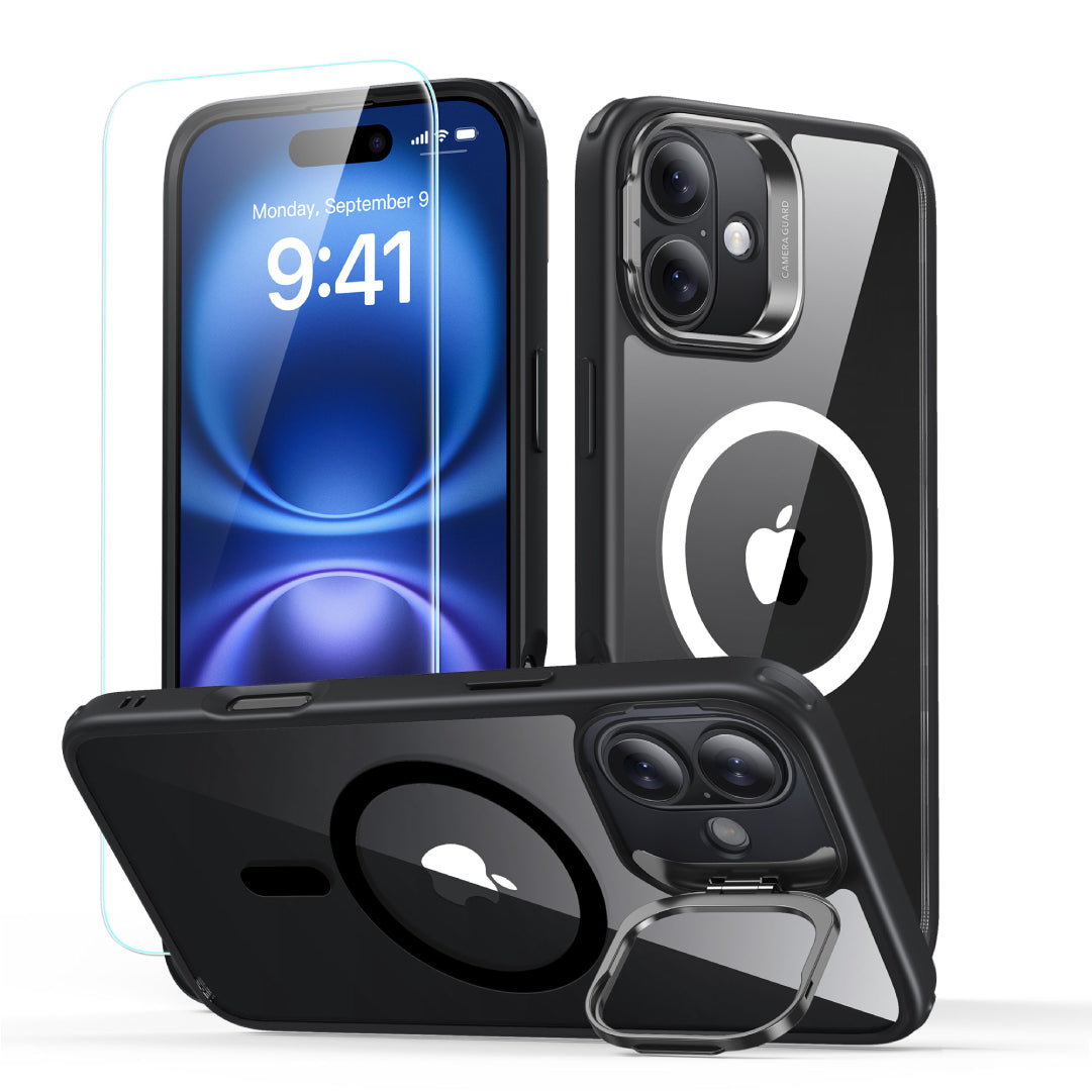 ESR Classic Hybrid Case with Stash Stand (HaloLock) with Screen Protection Set for iPhone 16