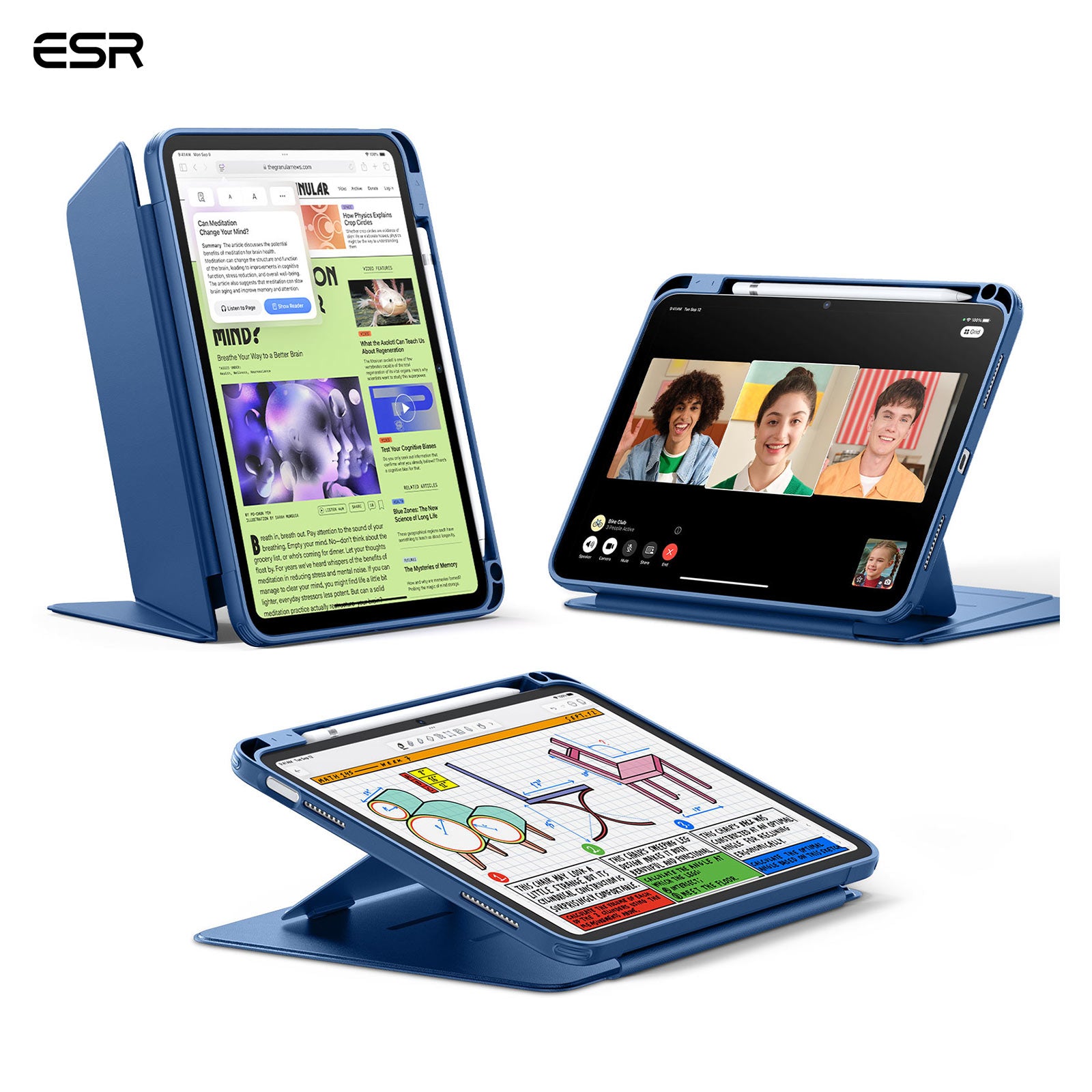 ESR Flip Magnetic Case with Pencil Holder iPad 10/11 Navy Blue