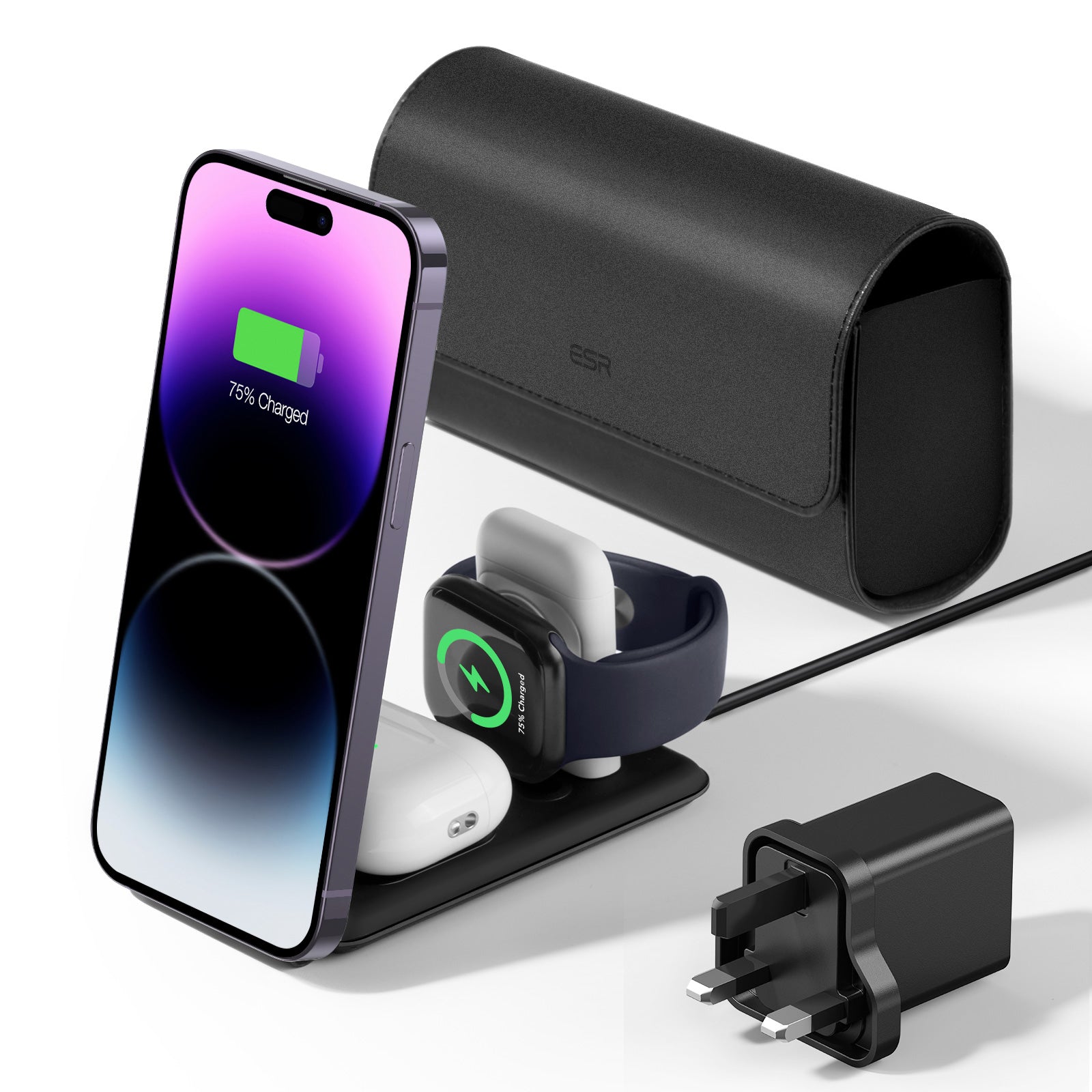 ESR HaloLock 3-in-1 Travel Wireless Charging Set, US Plug