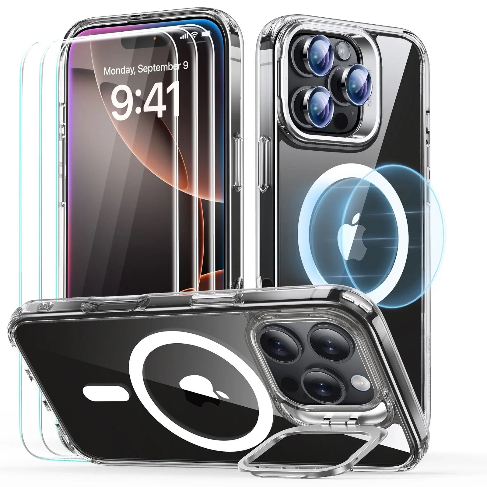 ESR Classic Hybrid with Stash Stand + Screen Protector Phonecase for iPhone 16 (MagSafe Enabled)